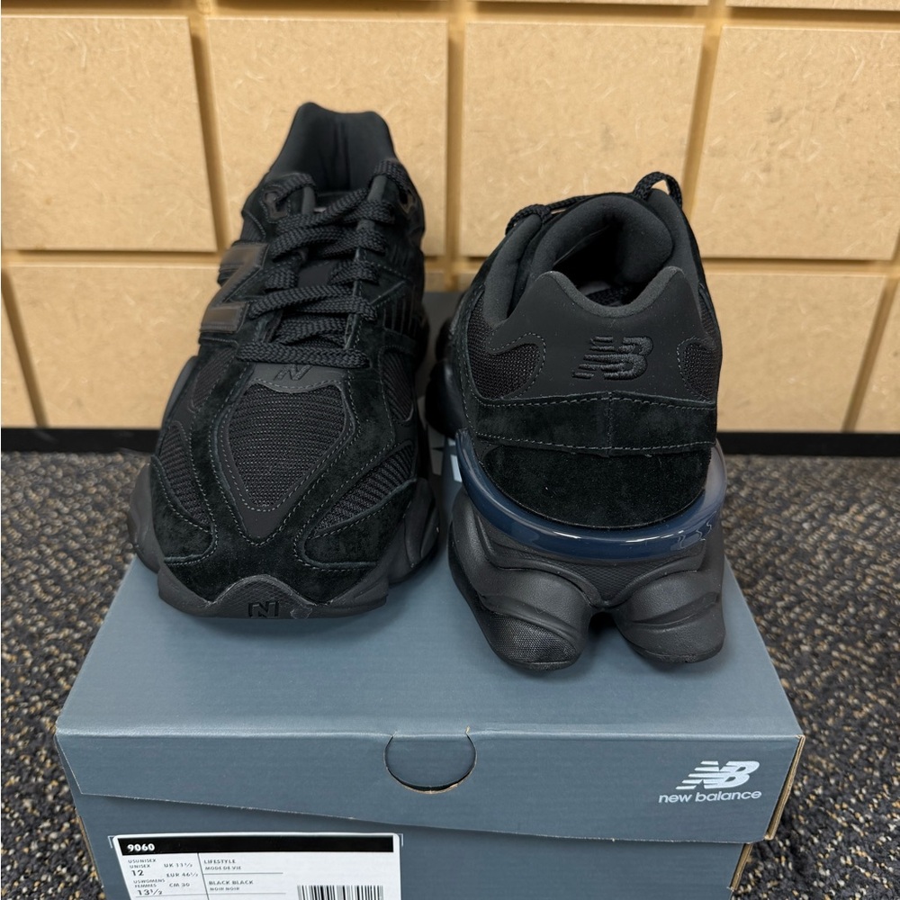 New Balance 9060 Triple Black Athletic Shoes - Picture 3 of 4